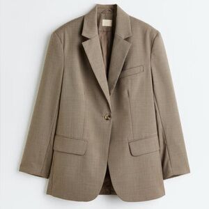 NWT - H&M Oversized Single Breasted Wool Blend Blazer in Dark Beige - XS